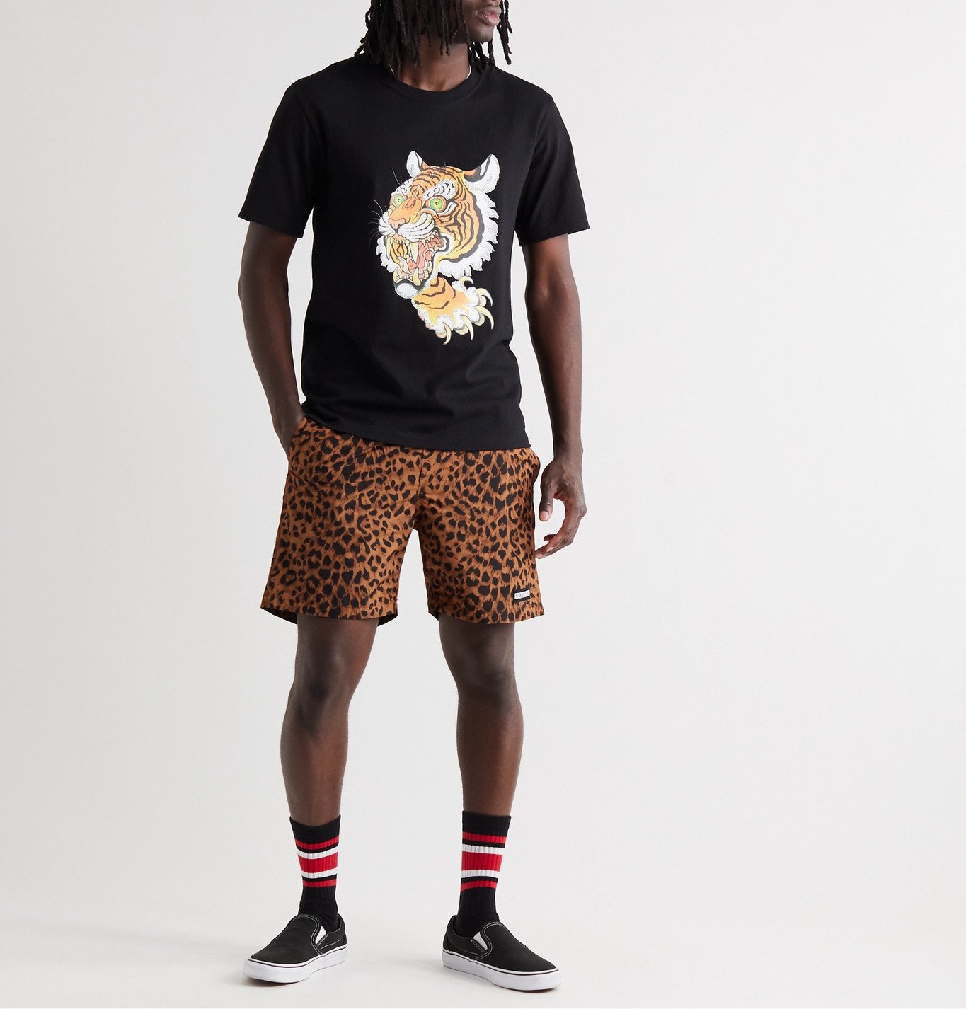 Wacko Maria - Logo-Appliquéd Leopard-Print Shell Shorts - Brown