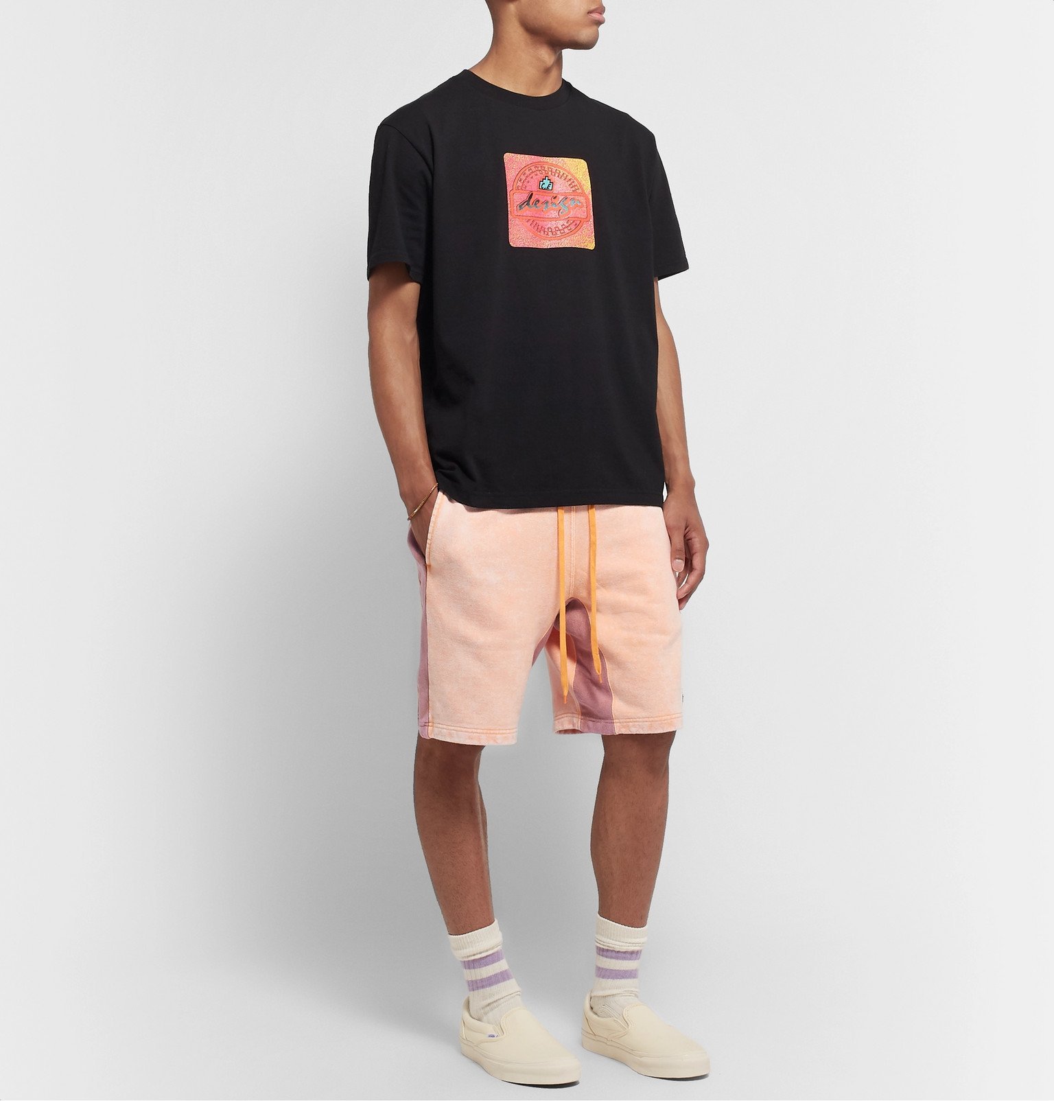 Cav Empt - Acid-Washed Striped Loopback Cotton-Jersey Drawstring Shorts ...