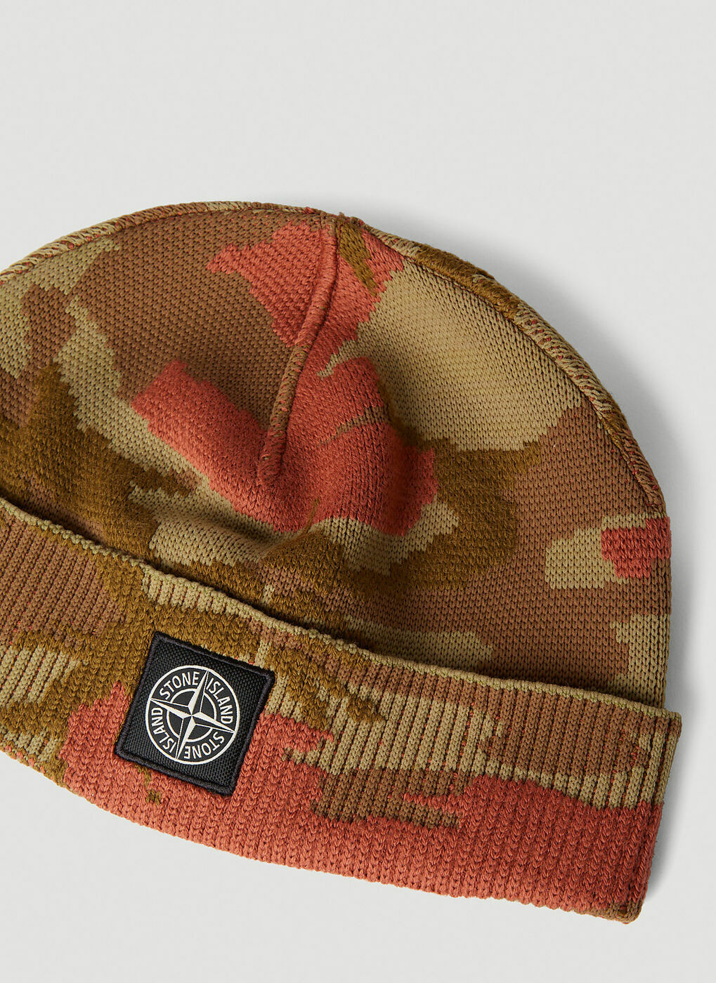 Logo Patch Camouflage Beanie Hat in Multicolour Stone Island