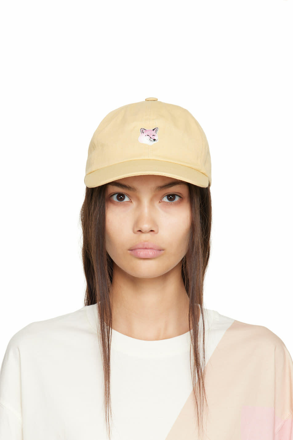 Maison Kitsuné Beige Monochrome Fox Head Patch Cap Maison Kitsune