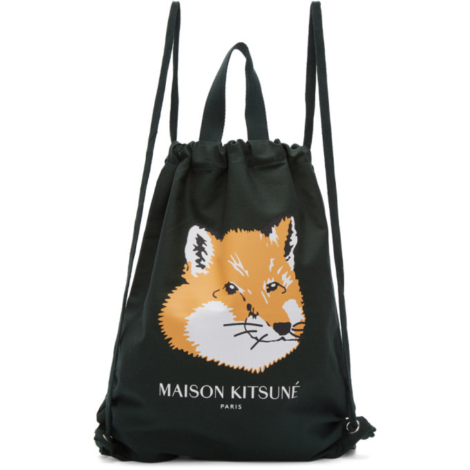 Maison Kitsune Green Fox Head Backpack Maison Kitsune