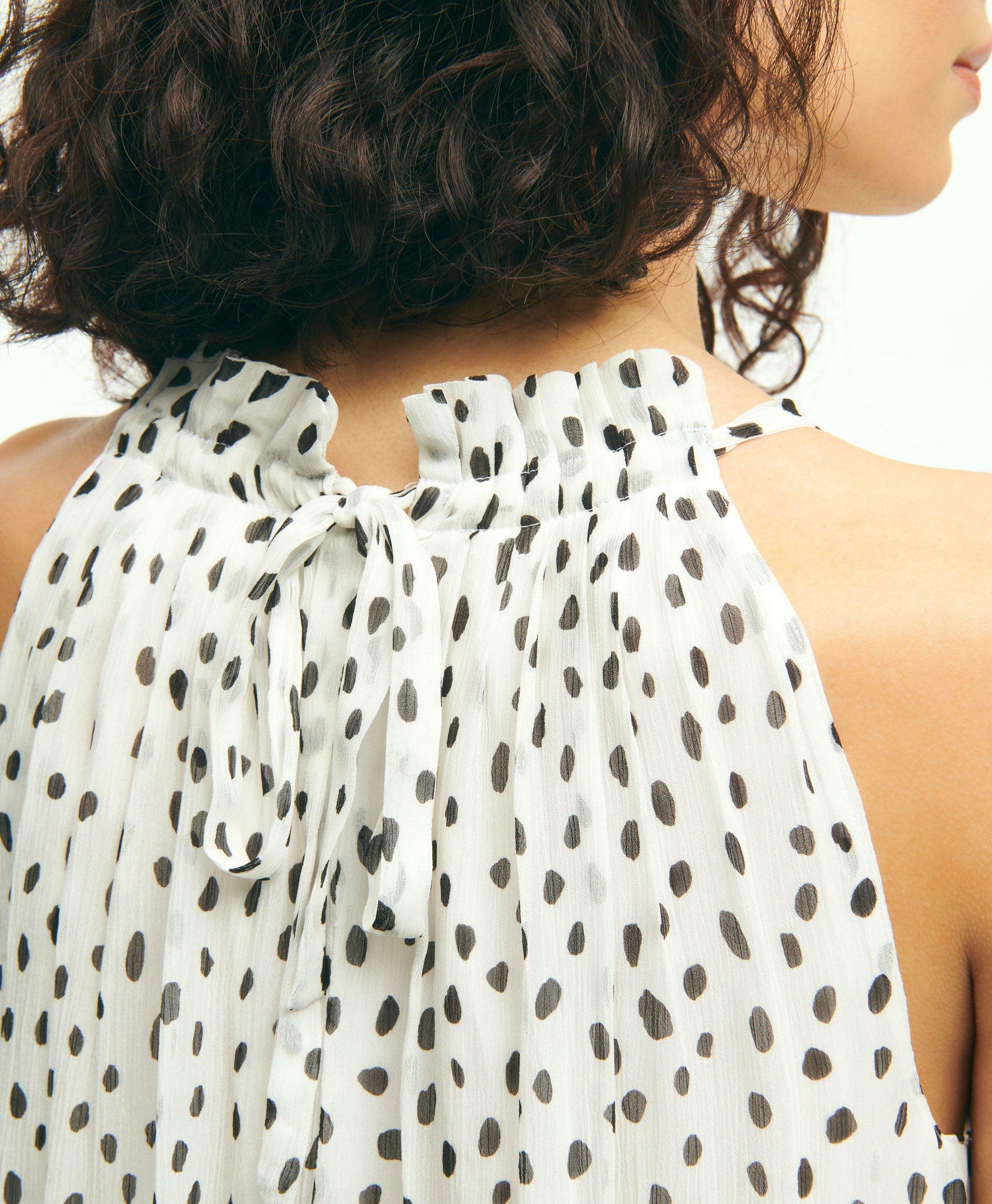 Brooks Brothers Women's Chiffon Dot Print Pleated Halter Top | White