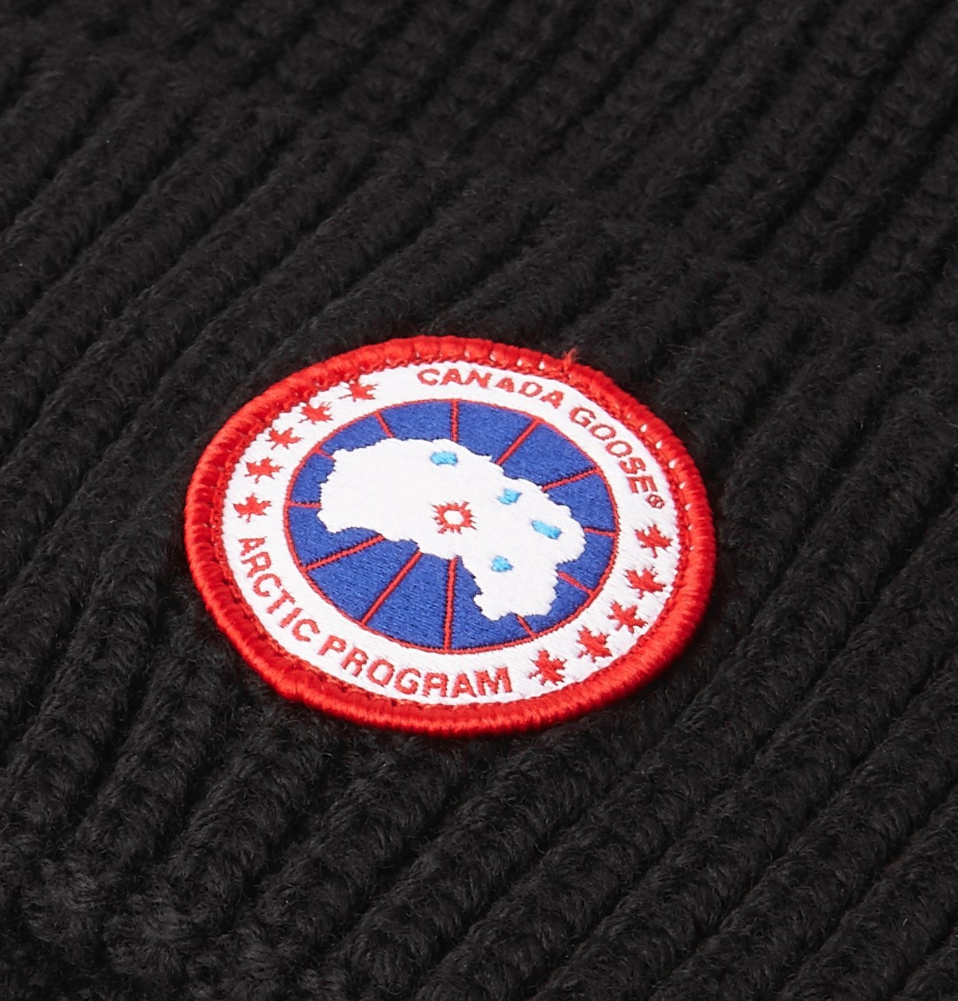 Canada Goose Logo Appliqued Ribbed Merino Wool Beanie Black Canada Goose