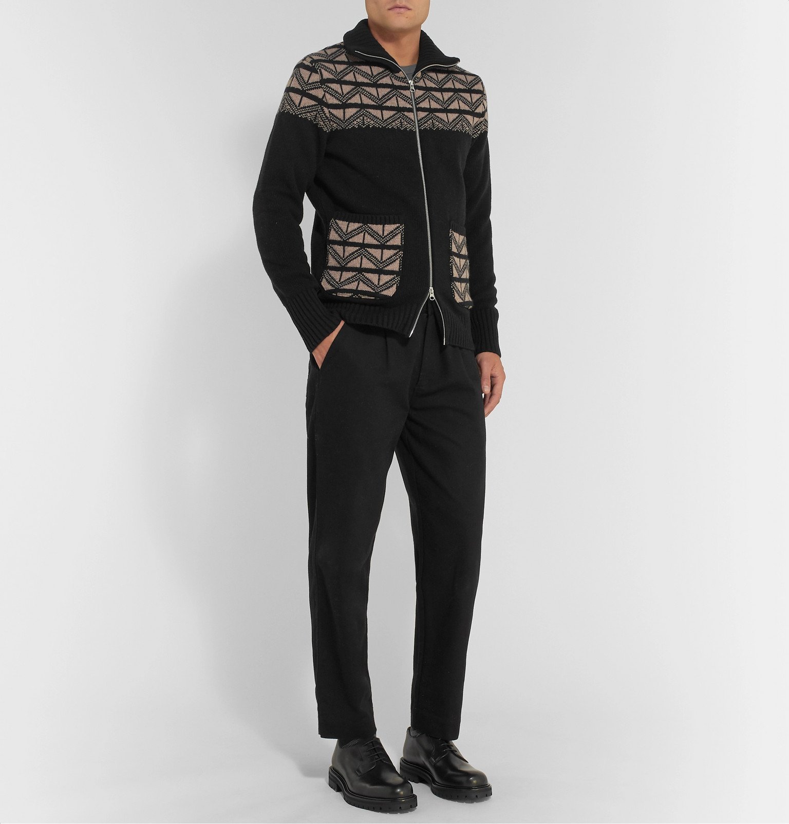Oliver Spencer - Slim-Fit Wool-Jacquard Zip-Up Sweater - Black