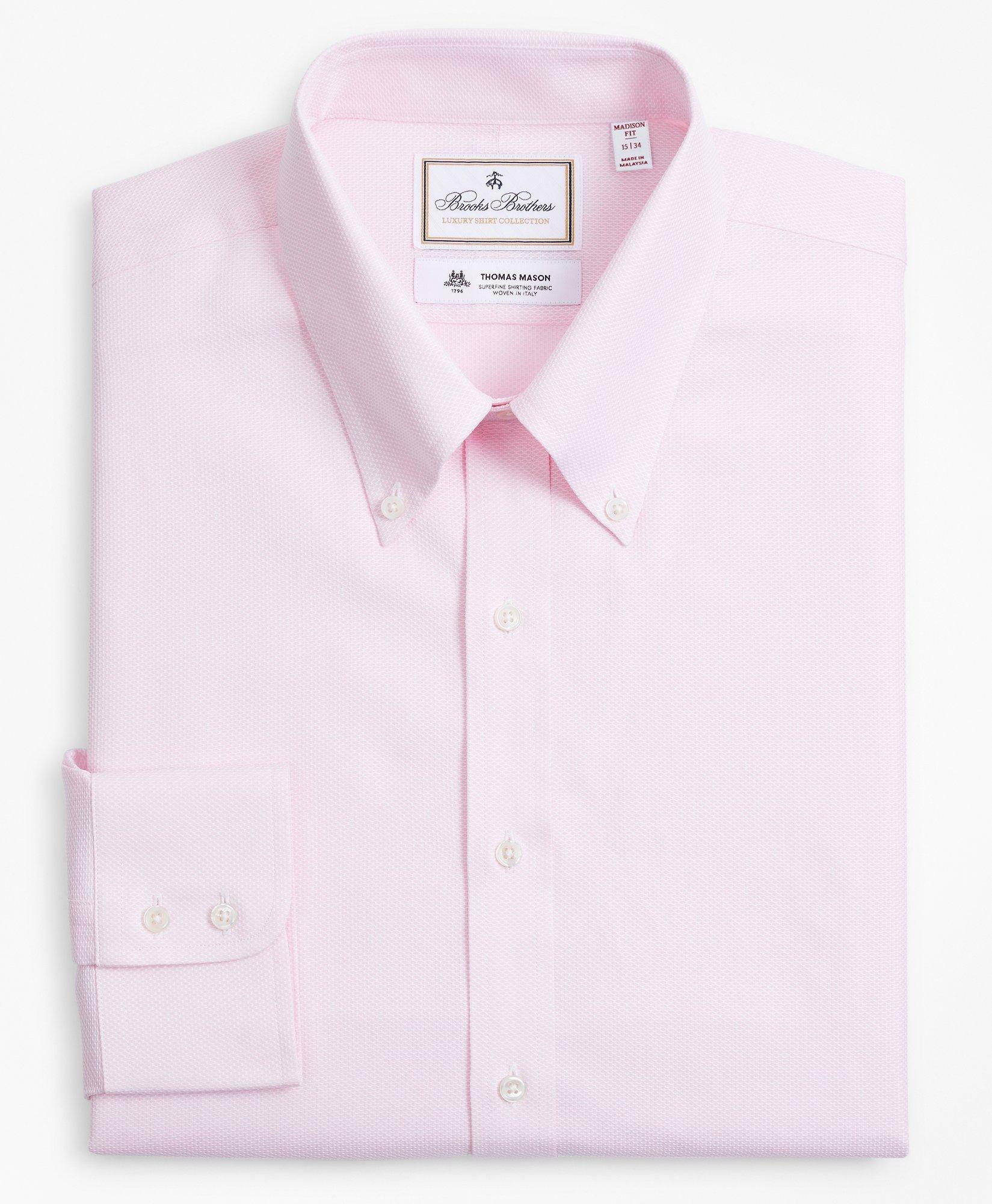 Brooks Brothers Men's Luxury Collection Madison Relaxed-Fit Dress Shirt, Button-Down Collar Dobby Links | Pink