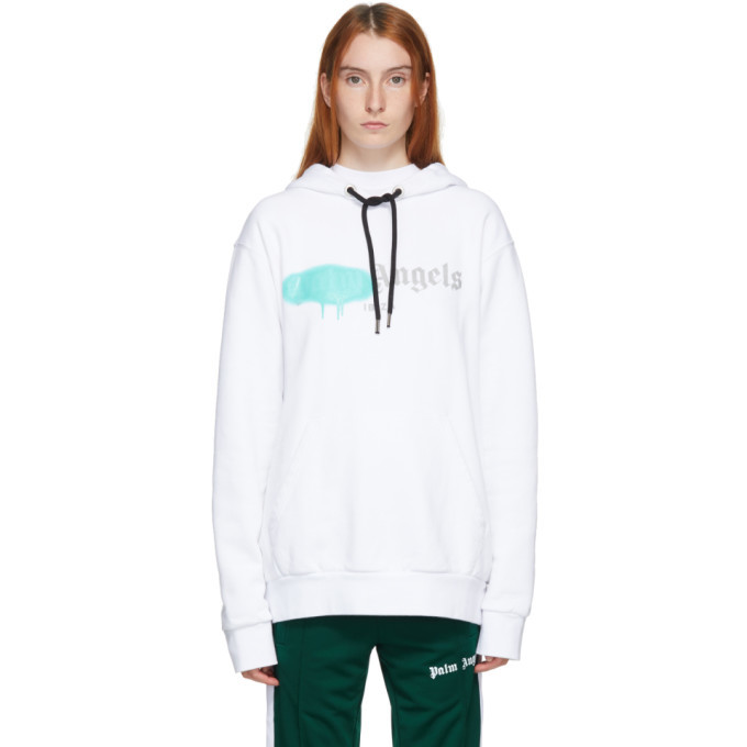 Palm Angels White and Green Ibiza Sprayed Hoodie Palm Angels