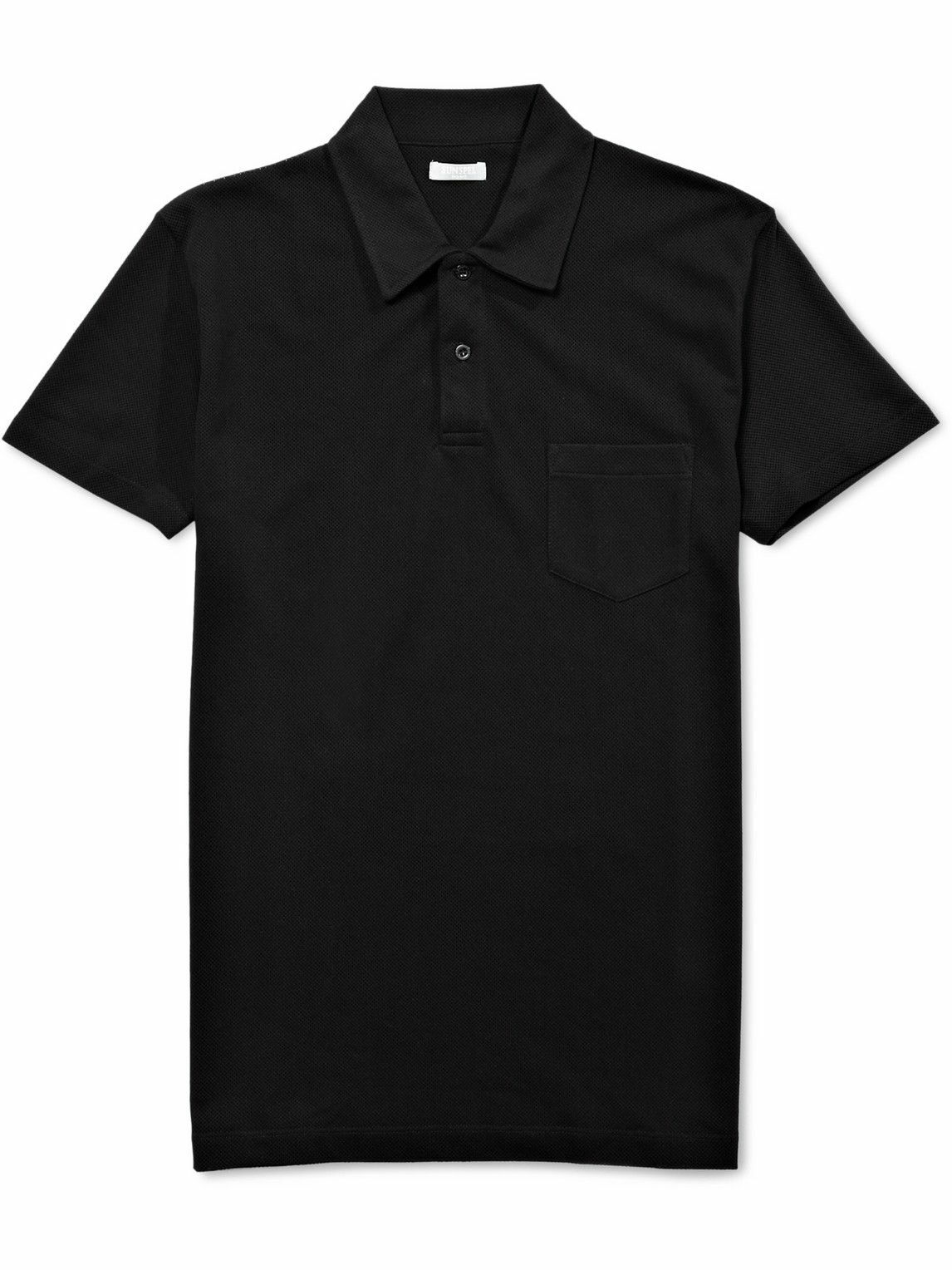 Sunspel Riviera SlimFit CottonMesh Polo Shirt Black Sunspel