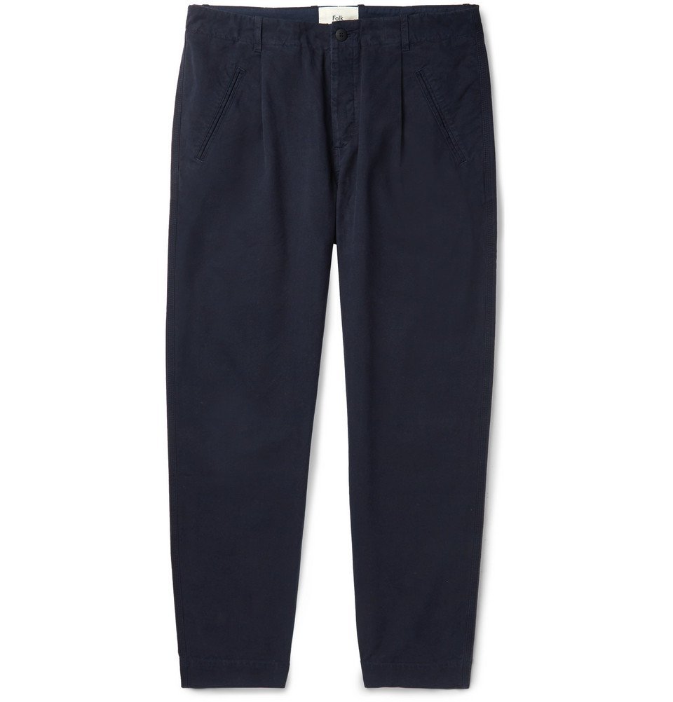 Folk - Assembly Tapered Pleated Cotton Trousers - Men - Navy Folk