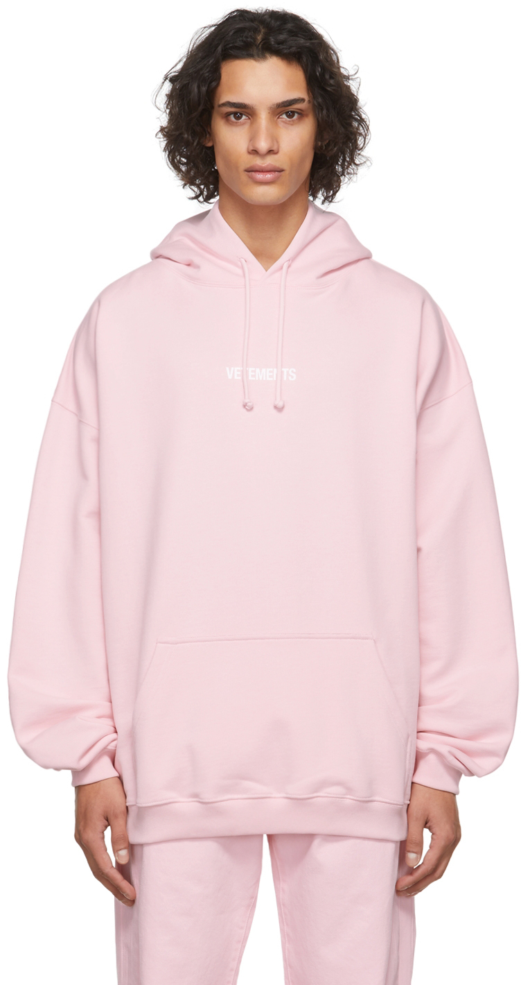 VETEMENTS Pink Logo Label Hoodie Vetements
