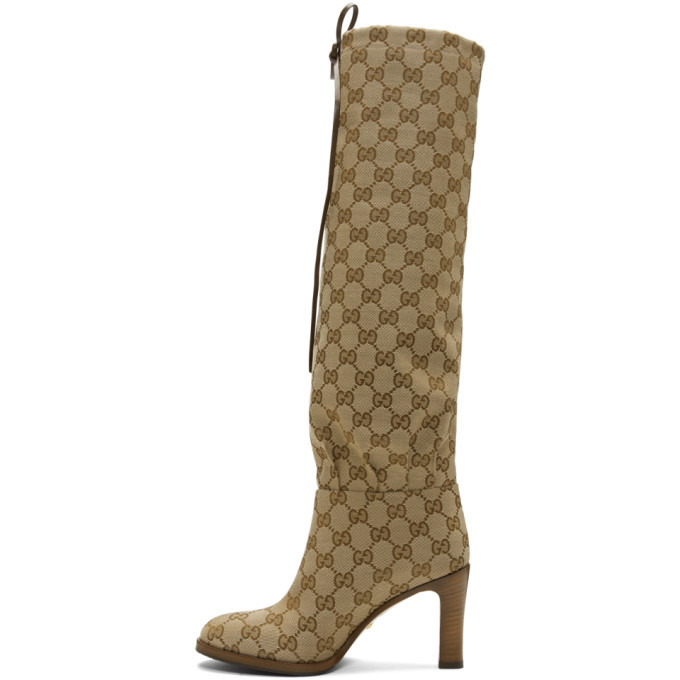 Gucci Beige GG Canvas Mid-Heel Boots Gucci