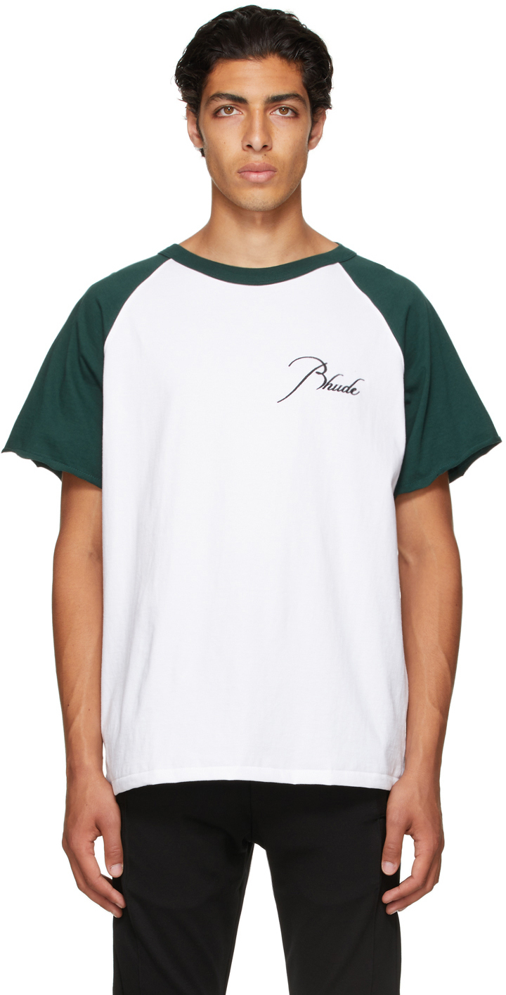 Rhude Green \u0026 White Raglan Logo T-Shirt 