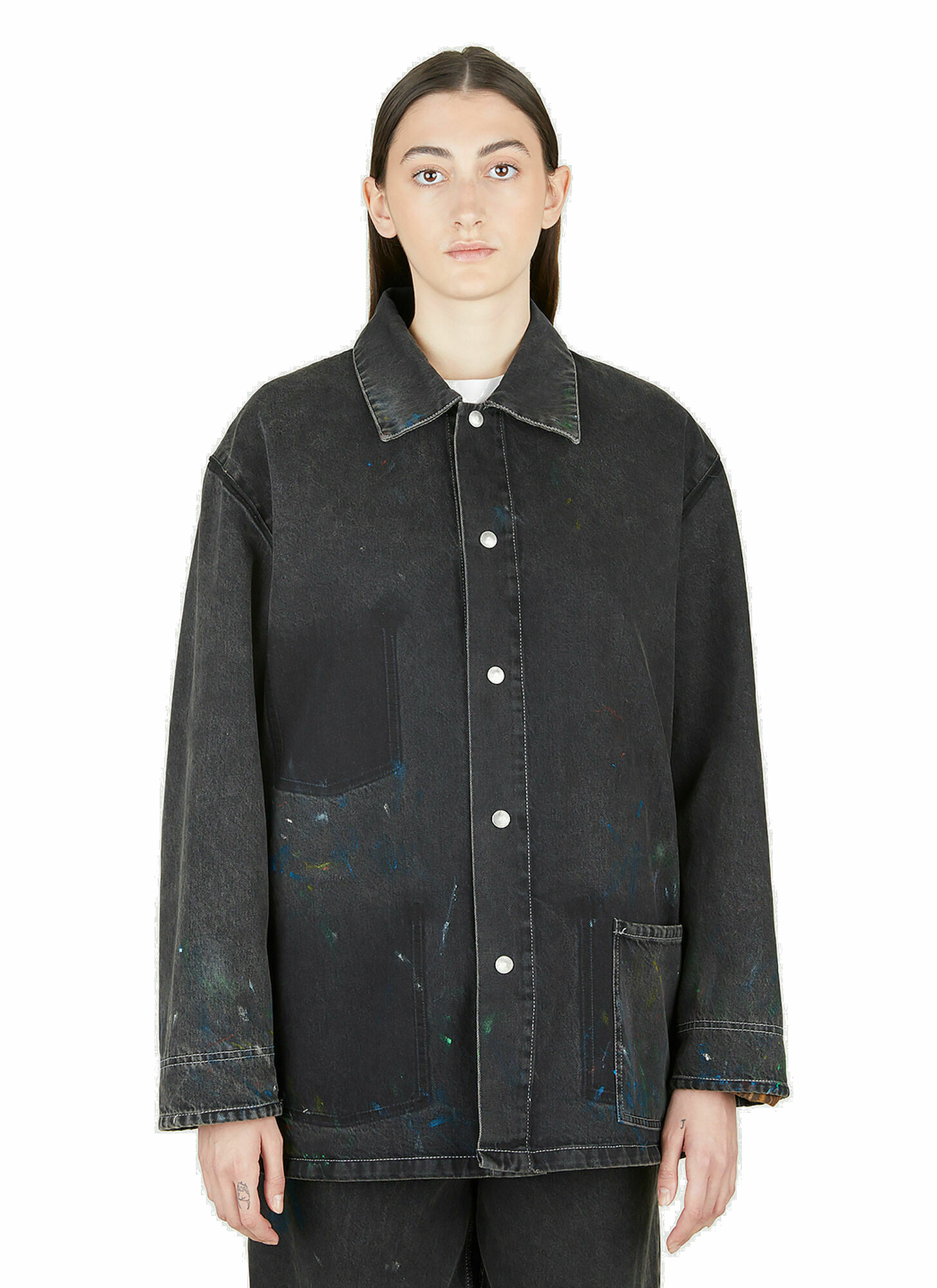 Photo: Paint Splatter Denim Jacket in Black