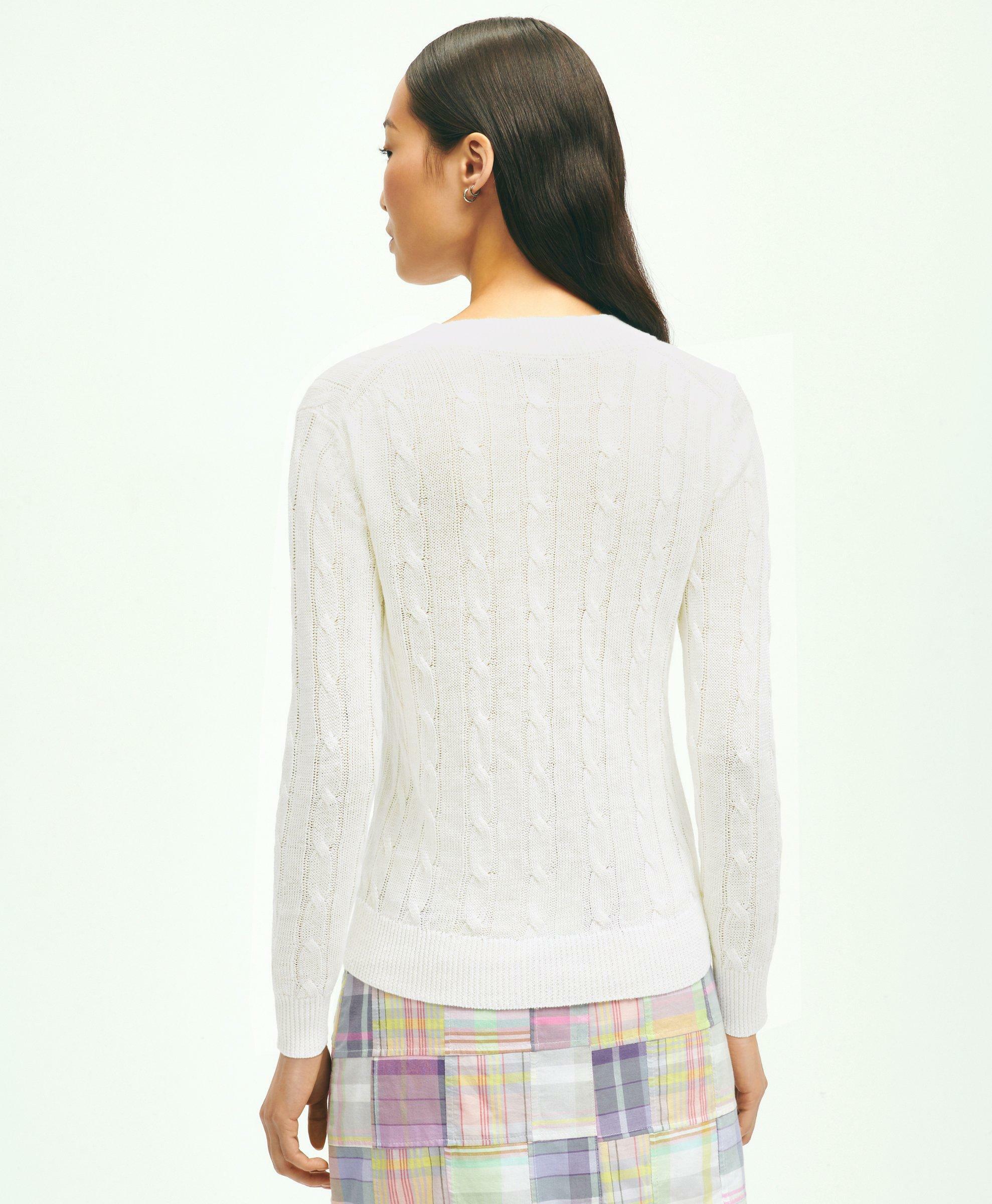Brooks Brothers Women's Italian Linen Cable Knit Sweater | White