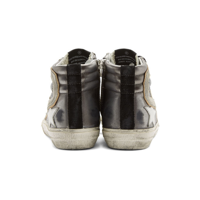 golden goose gunmetal shimmer slide