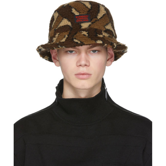 Burberry Brown Fleece Monogram Bucket Hat Burberry