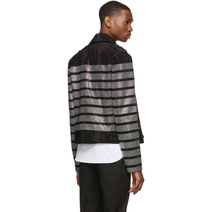 Balmain Black Striped Rhinestone Biker 