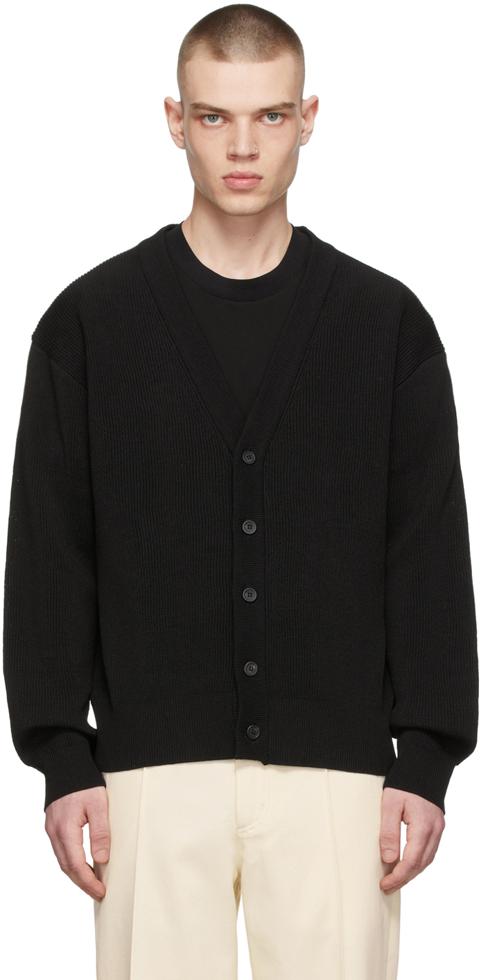 Solid Homme Black Cotton Cardigan Solid Homme