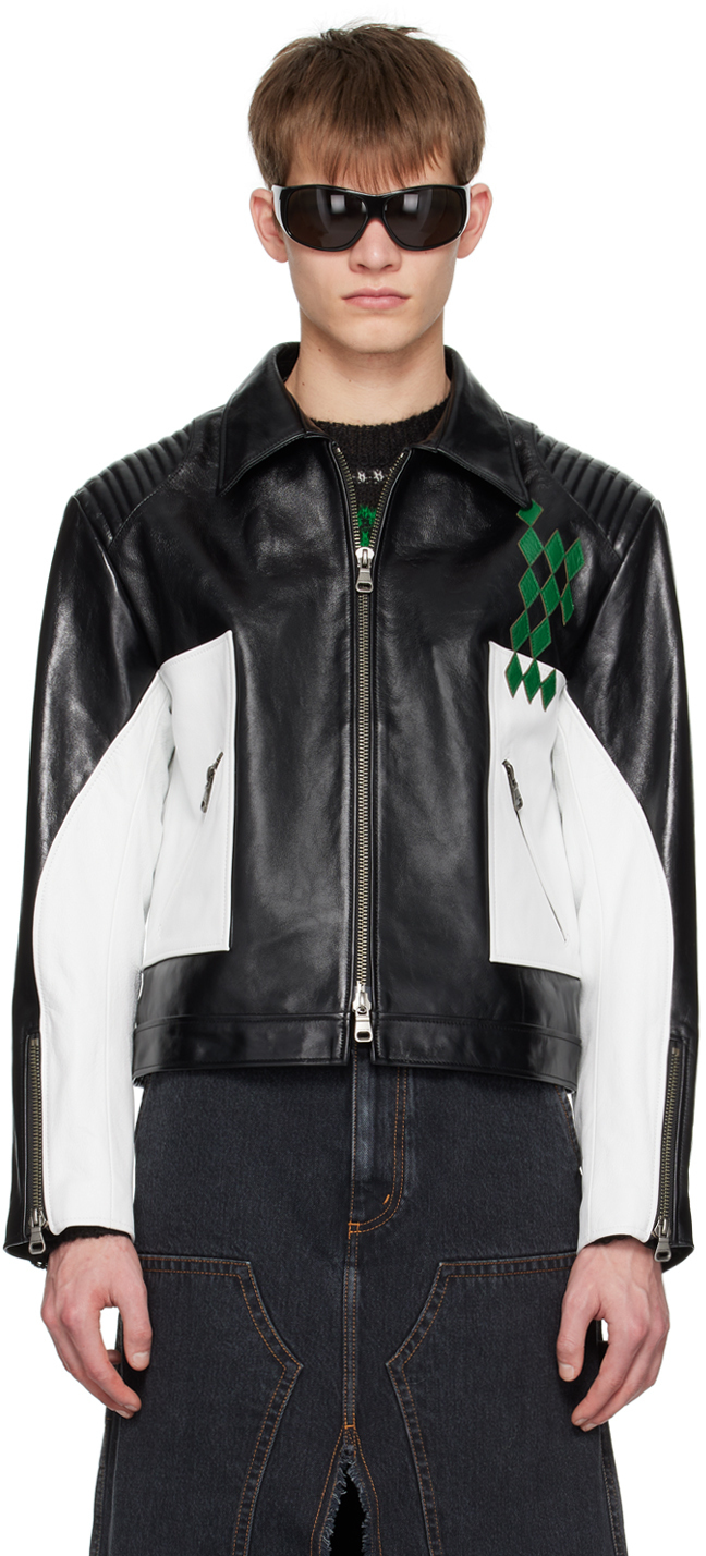 Andersson Bell Black & White Paneled Leather Biker Jacket Andersson Bell