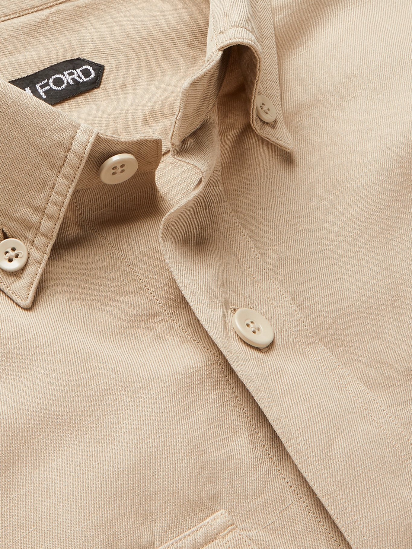 TOM FORD - Slim-Fit Button-Down Collar Garment-Dyed Linen and Cotton-Blend  Shirt - Neutrals TOM FORD