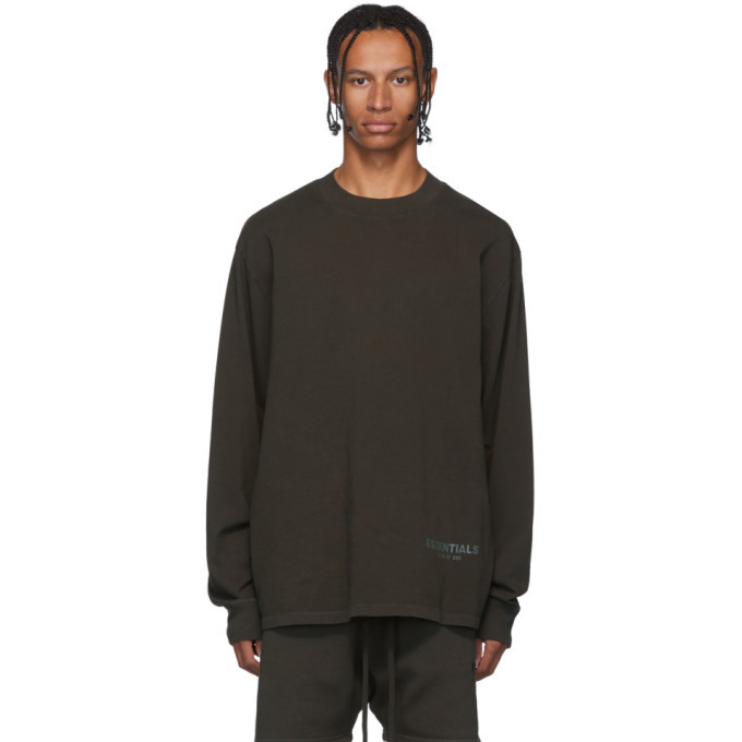 Essentials Khaki Logo Long Sleeve T 