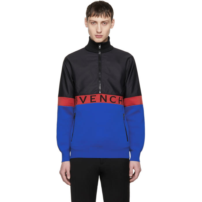 Givenchy Black and Blue Half-Zip Jacket 