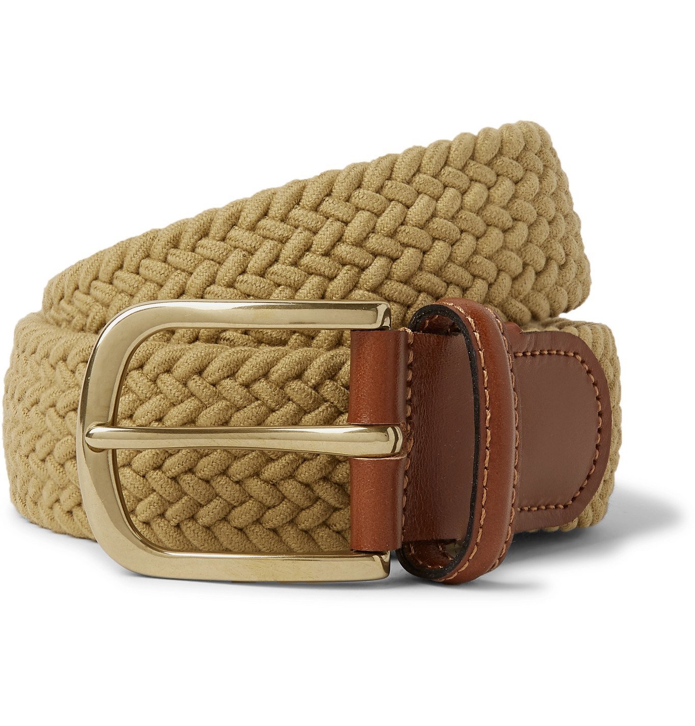 Anderson & Sheppard - 3.5cm Leather-Trimmed Woven Elastic Belt ...