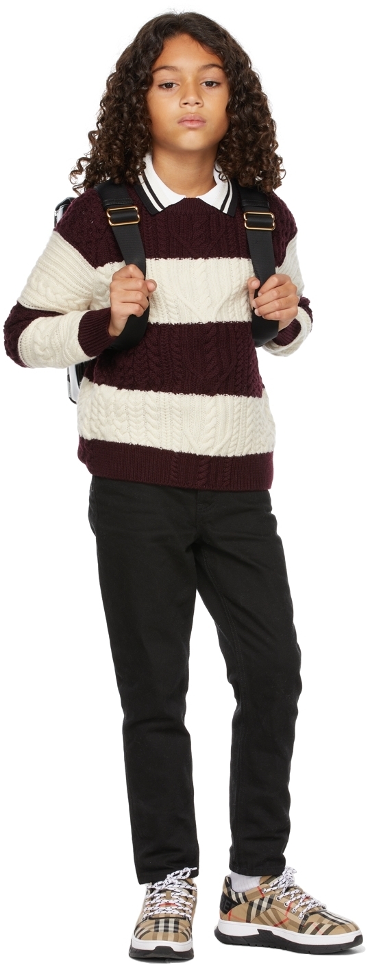 Photo: Burberry Kids Burgundy & White Cable Knit Sweater