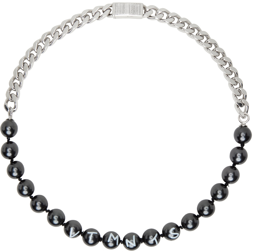 VTMNTS Silver & Black Pearl Chain Necklace VTMNTS