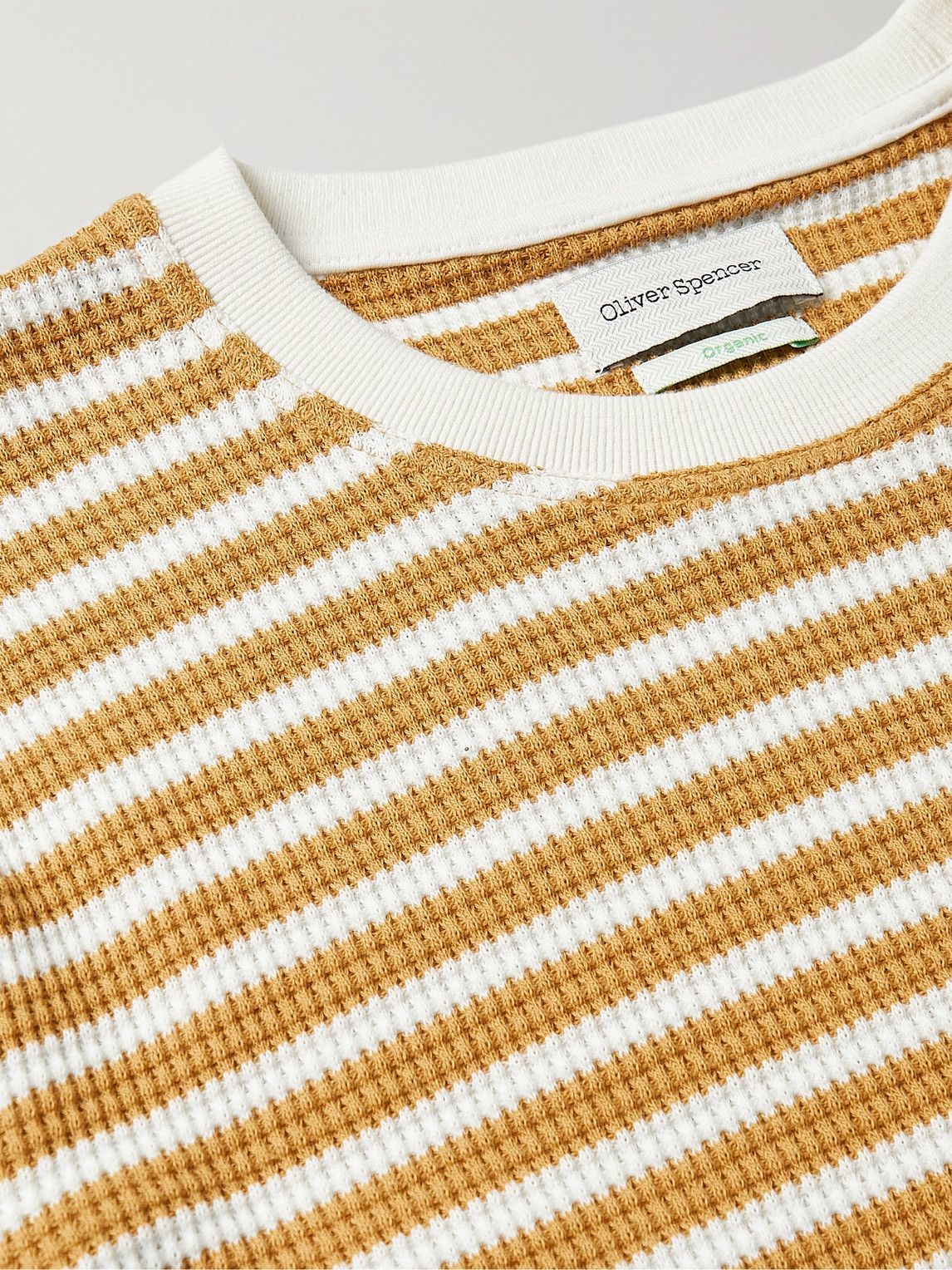 Oliver Spencer - Striped Waffle-Knit Organic Cotton-Blend T-Shirt - Yellow