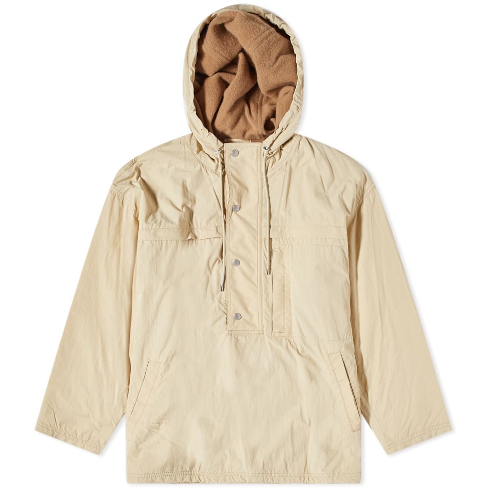 Auralee Men's Biodegradable Nylon Hooded Popover Jacket in Light Beige ...