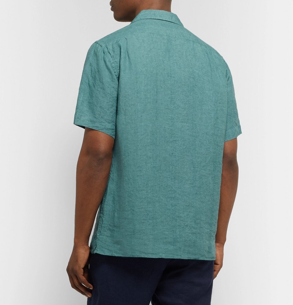 Hartford - Palm Camp-Collar Linen Shirt - Petrol Hartford