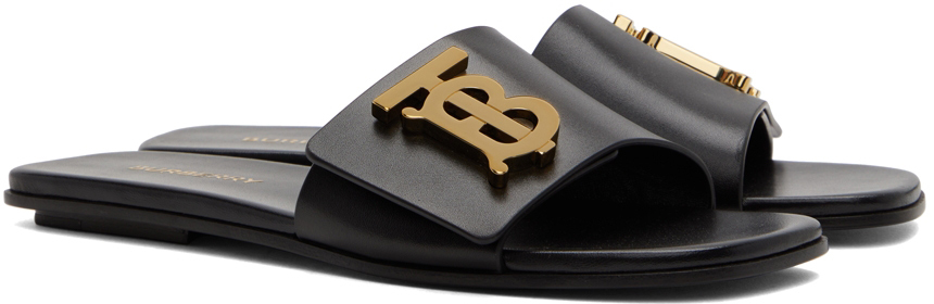 Burberry Black Leather Monogram Motif Sandals Burberry