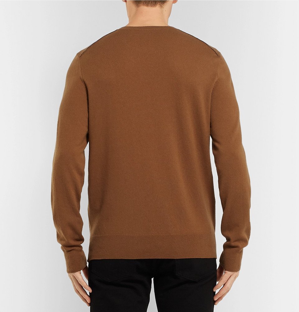 Berluti - Leather-Trimmed Cashmere Sweater - Men - Camel Berluti