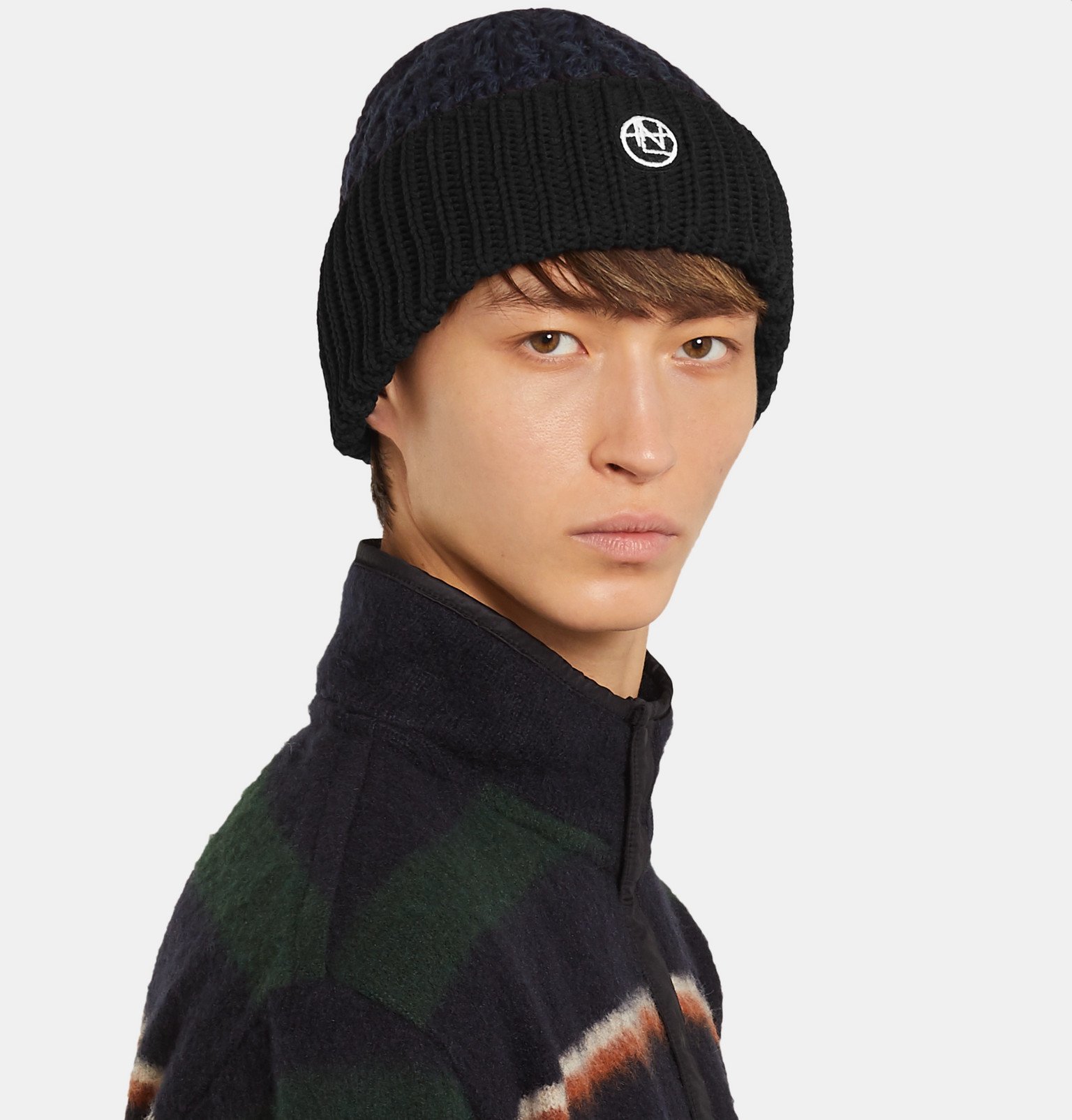 nanamica - Logo-Appliquéd Colour-Block Knitted Beanie - Black Nanamica