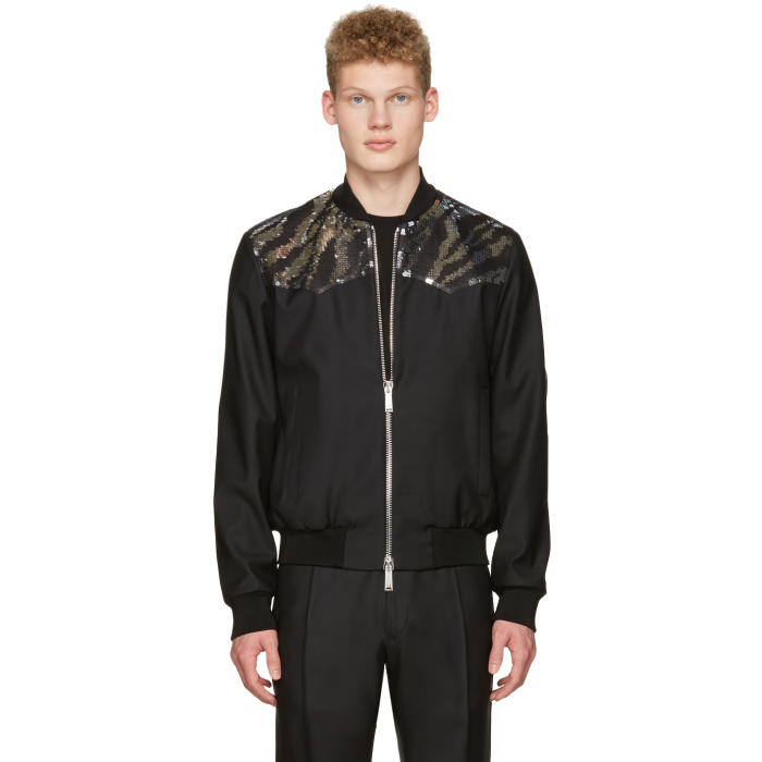 Dsquared2 Black Embroidered Sequin Bomber Jacket Dsquared2