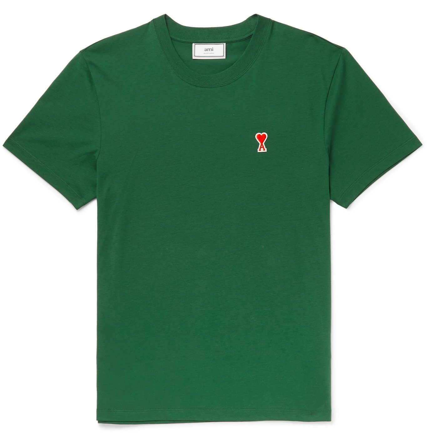 AMI - Logo-Appliquéd Organic Cotton-Jersey T-Shirt - Green AMI