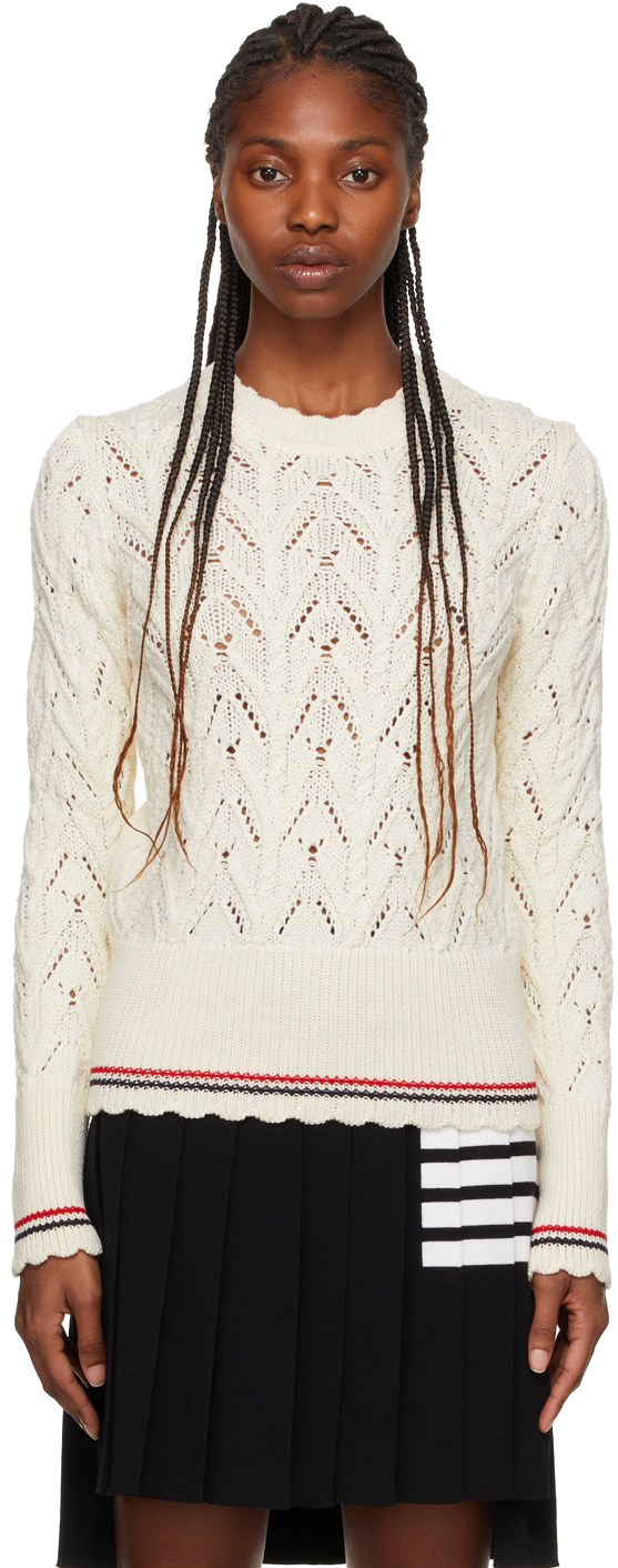 Thom Browne OffWhite Pointelle Cable Knit Sweater Thom Browne