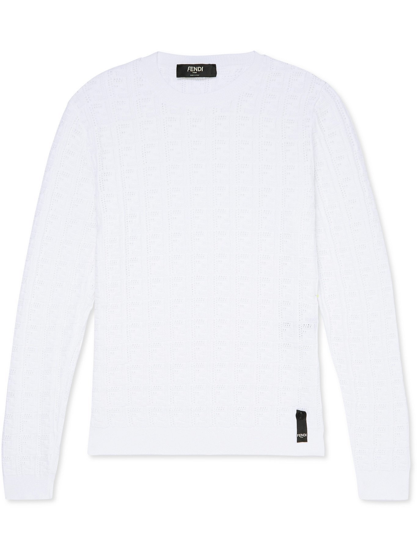 FENDI SlimFit MonogramKnit Sweater White Fendi