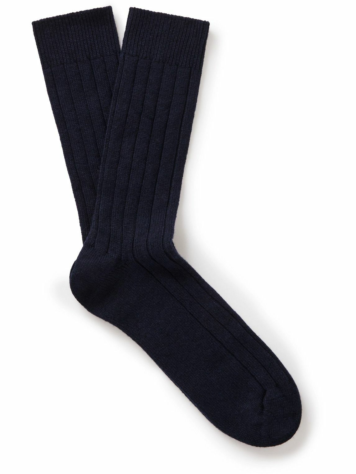 William Lockie Ribbed Stretch CashmereBlend Socks Blue William Lockie
