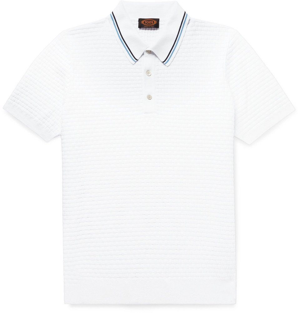 Tod's - Contrast-Tipped Basketweave Stretch-Cotton Polo Shirt - Men ...