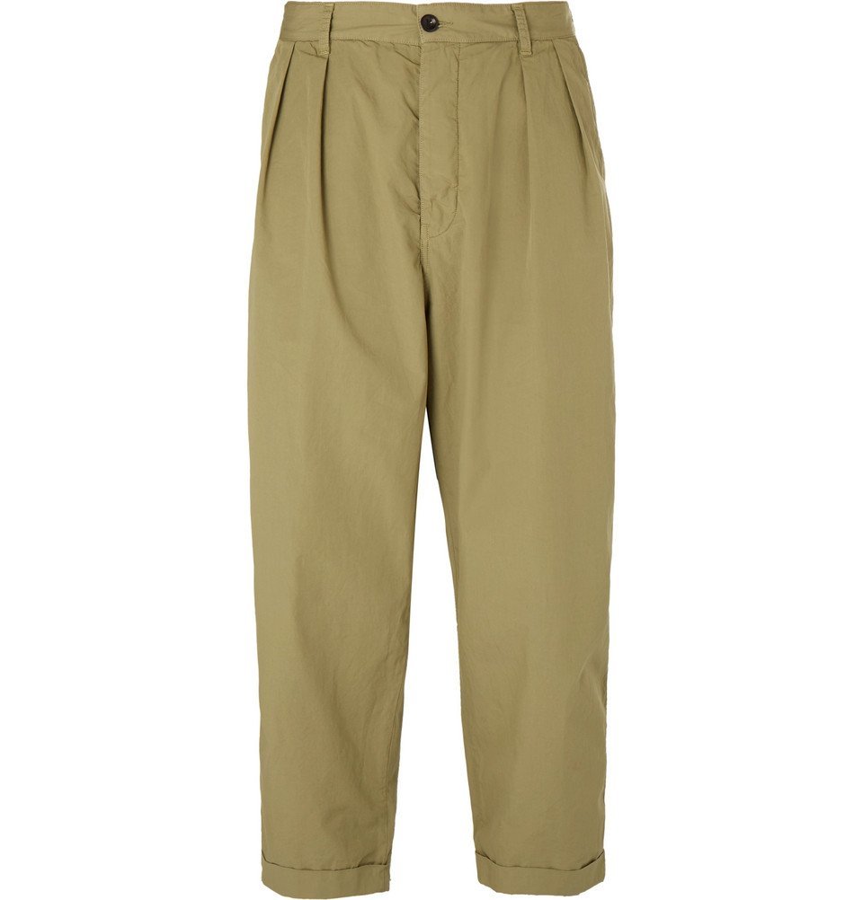 Wide-Leg Pleated Washed Cotton-Poplin 