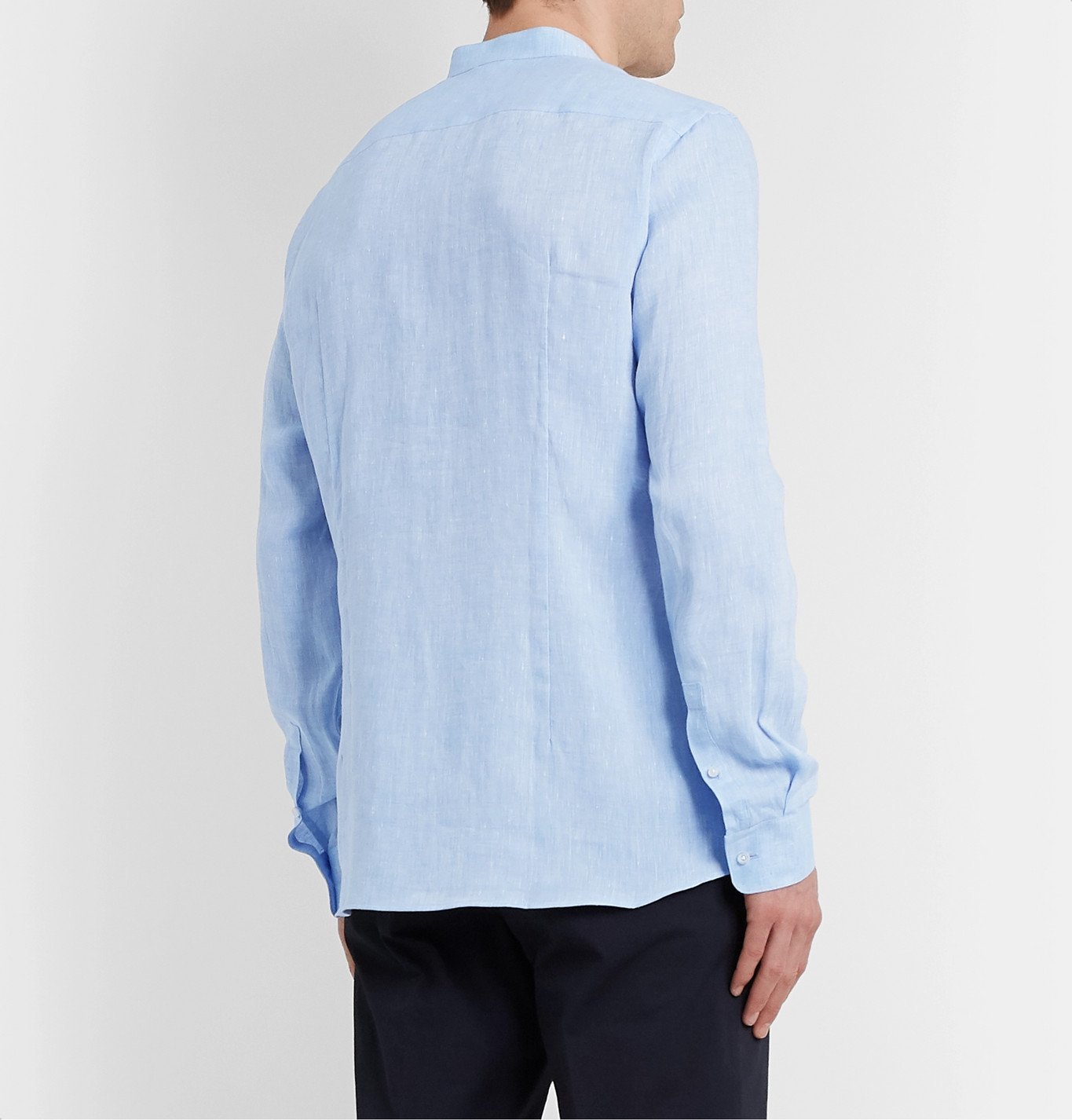 Hugo Boss - Jordi Grandad-Collar Linen Shirt - Blue Hugo Boss