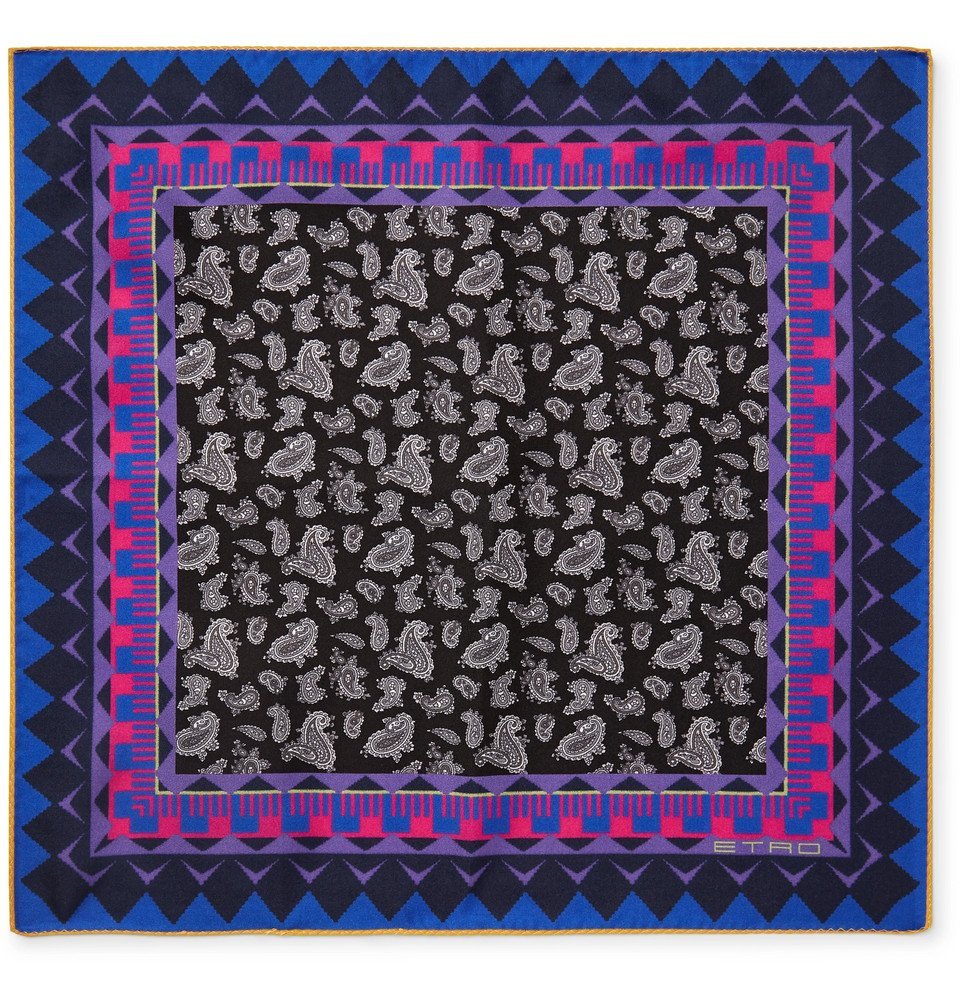 Etro PaisleyPrint SilkTwill Pocket Square Black Etro