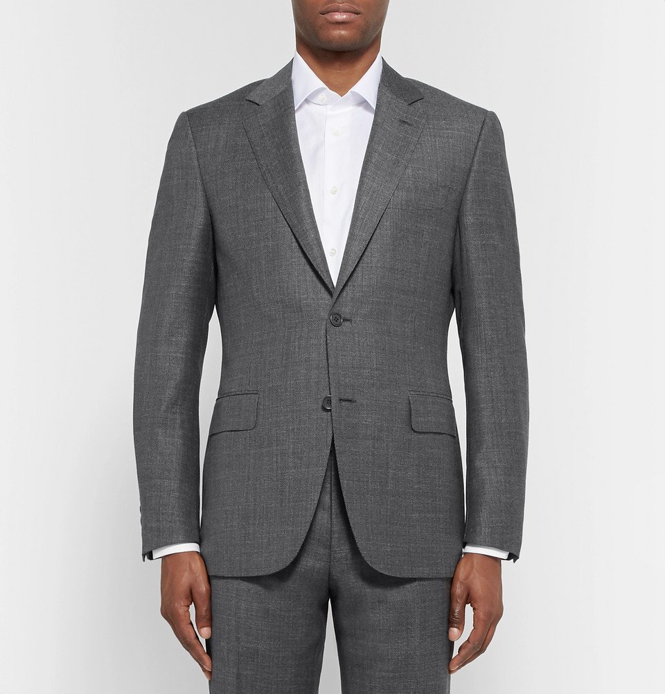 Canali - Dark-Grey Slim-Fit Mélange Wool-Sharkskin Suit Jacket - Men ...