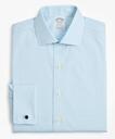 Brooks Brothers Men's Stretch Regent Regular-Fit Dress Shirt, Non-Iron Poplin English Collar French Cuff Gingham | Light Blue