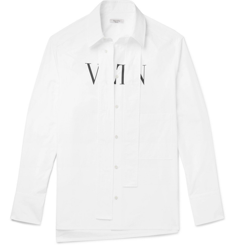 Valentino - VLTN Strap-Detailed Printed Cotton-Poplin Shirt - White ...