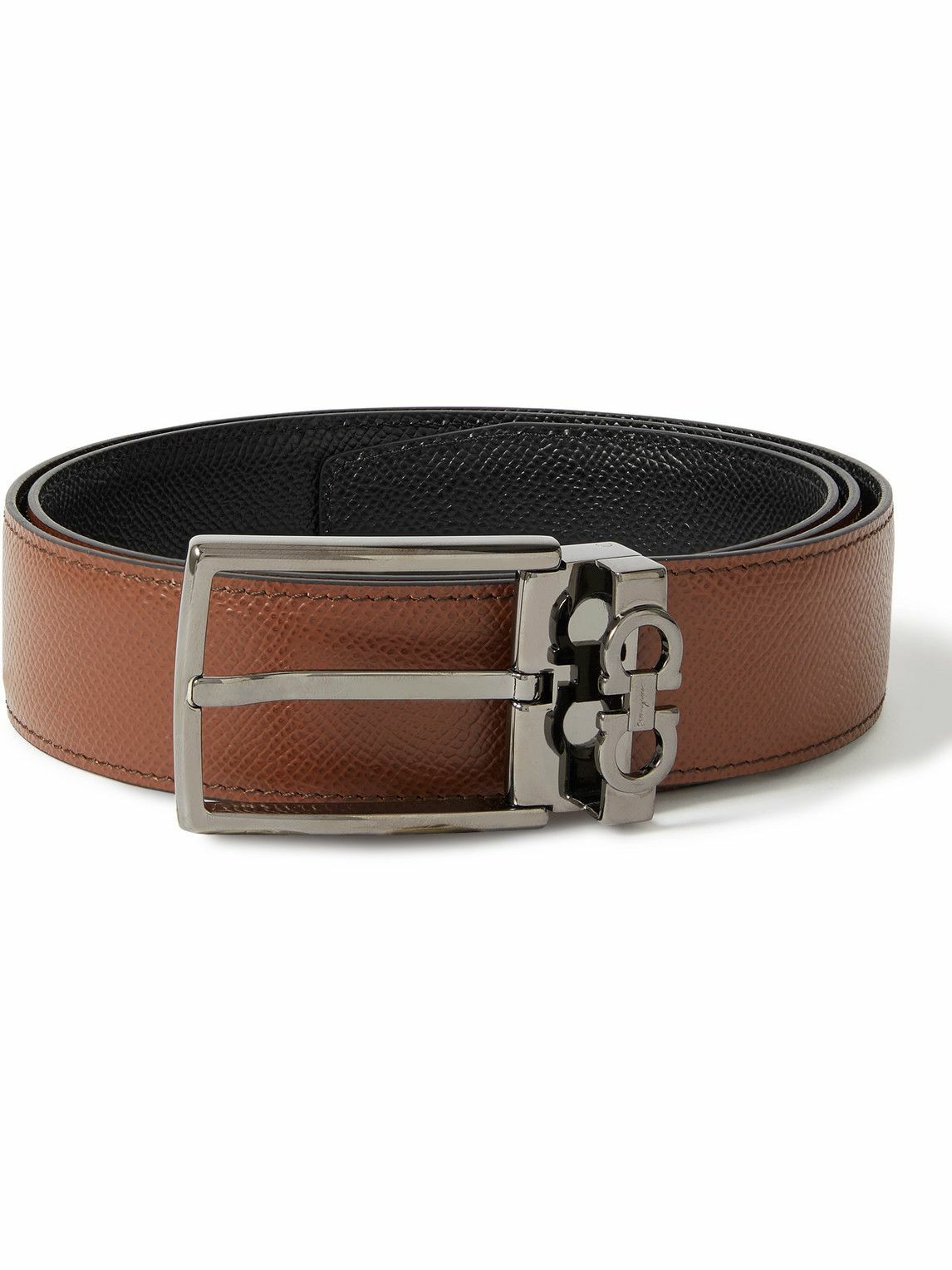 Salvatore Ferragamo - 3.5cm Pebble-Grain Leather Belt - Brown Salvatore ...