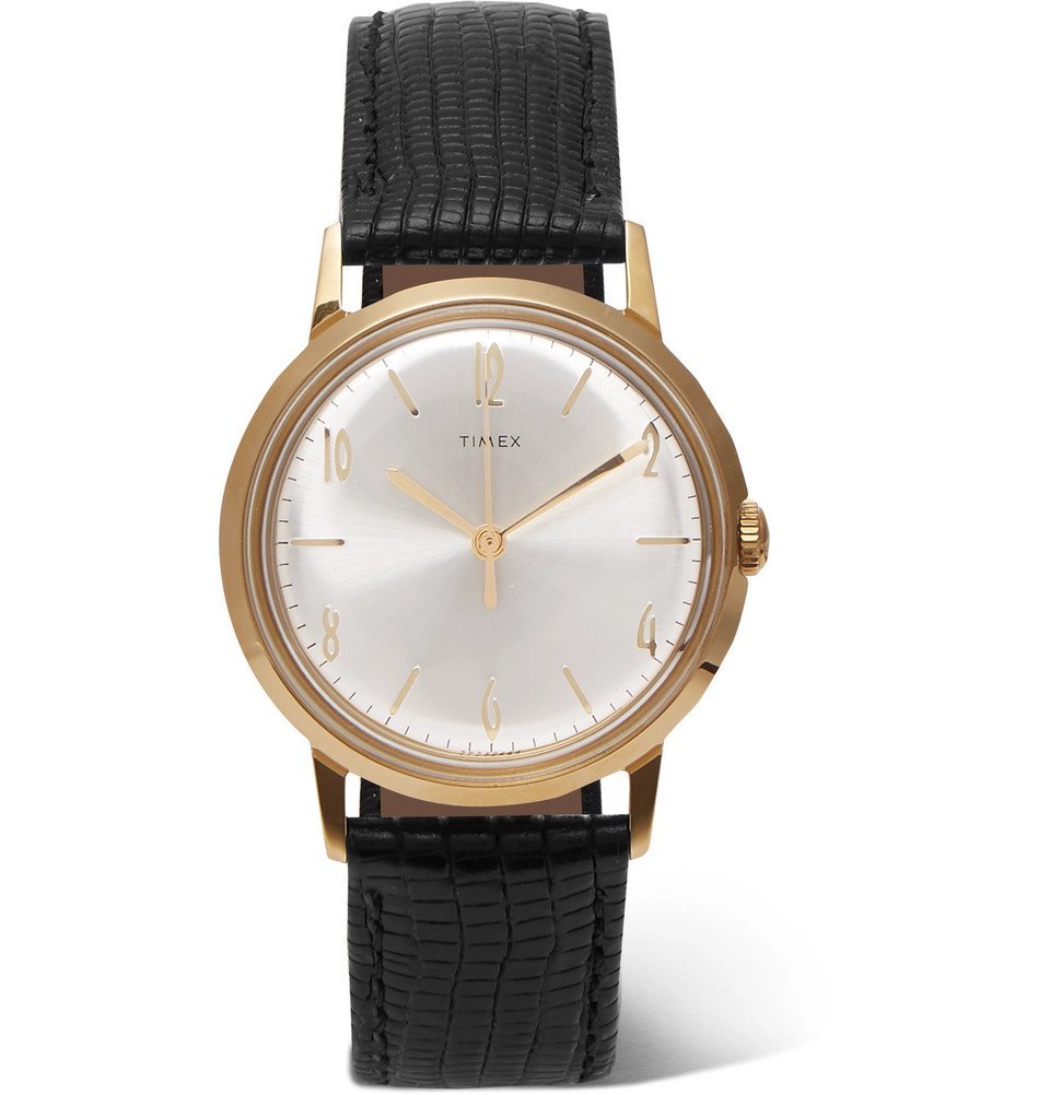 Timex - Marlin Hand-Wound 34mm Gold-Tone and Textured-Leather Watch - Men -  Silver Timex
