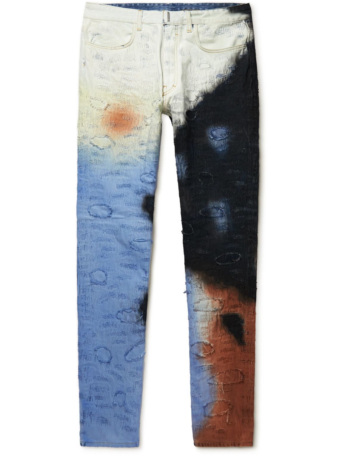Photo: Givenchy - Slim-Fit Tapered Distressed Tie-Dyed Jeans - Blue