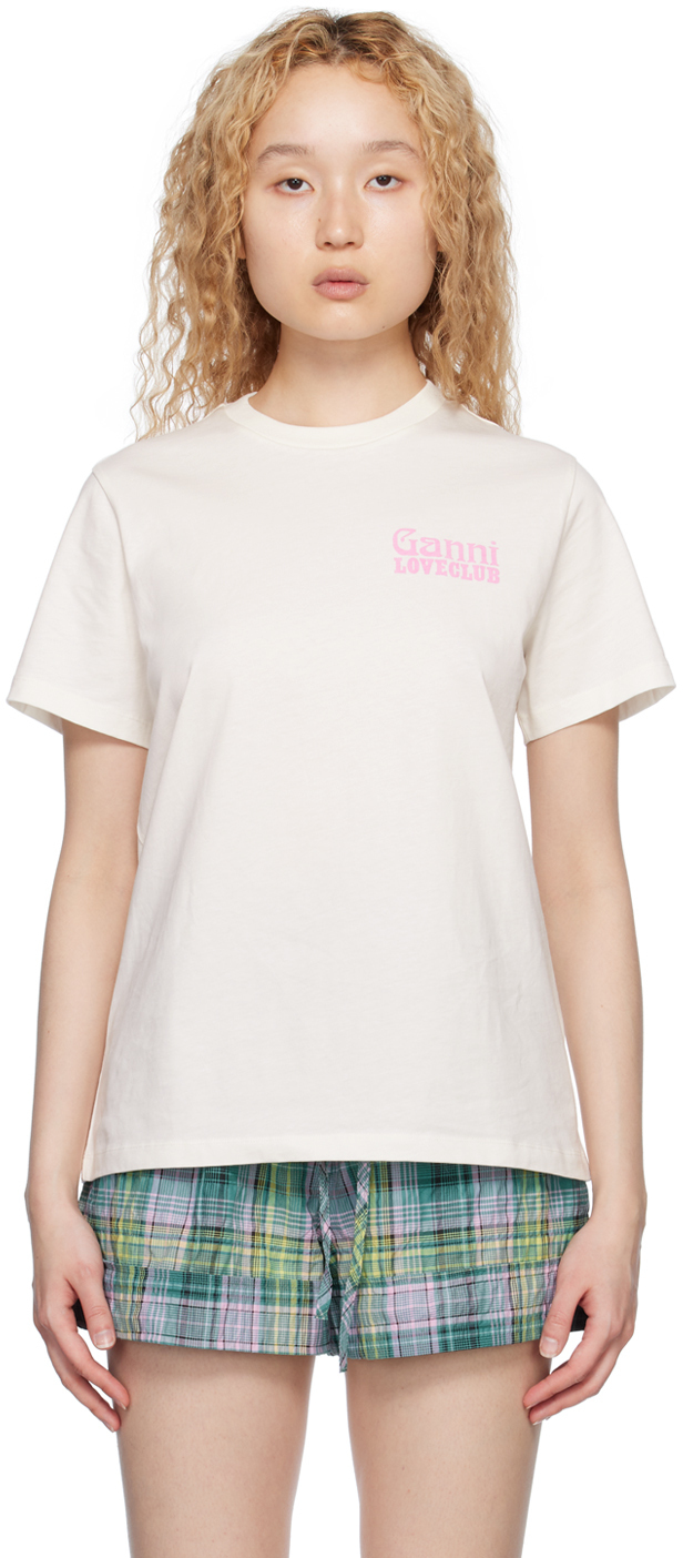 GANNI Beige Nightclub T-Shirt GANNI